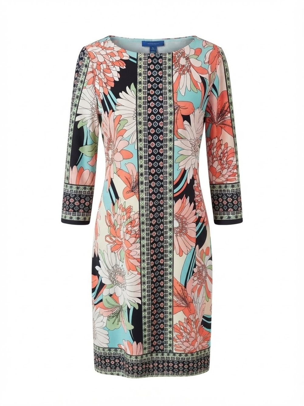 London Times Coral, Aqua & Black Floral Shift Dress